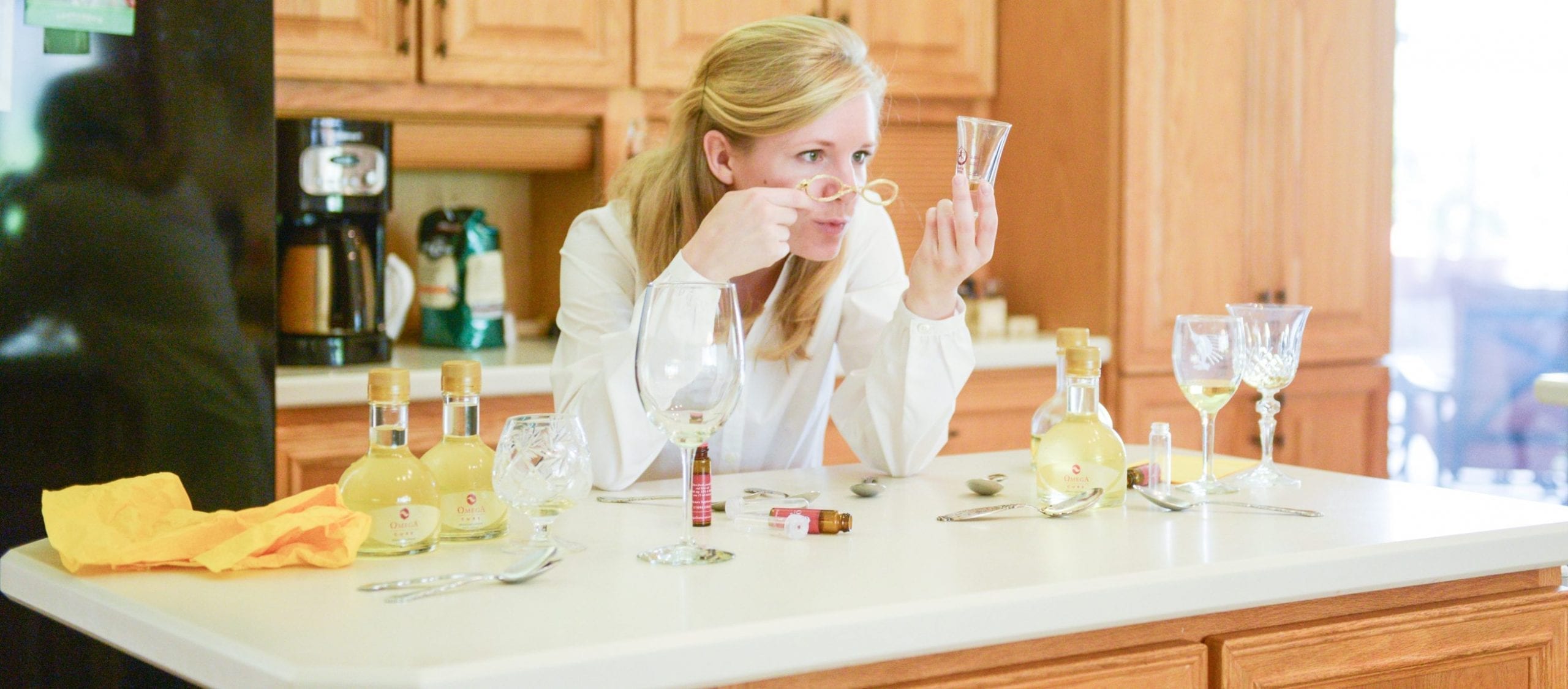 woman examining omega-3 products