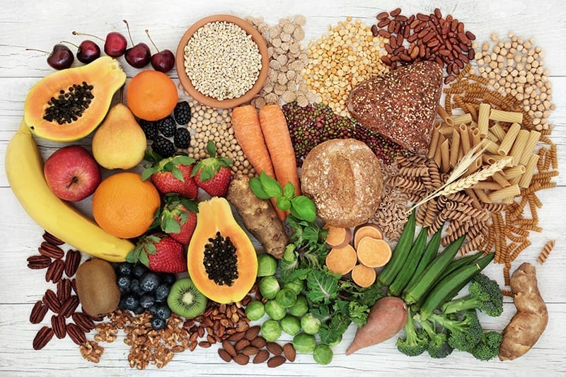 Foods with dietary fibers carbohydrates